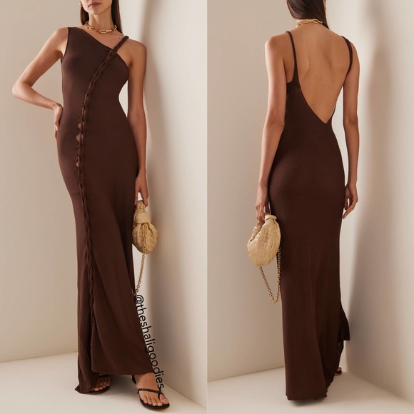 AYA MUSE Birch Dress Brown Knit Braided Trim Midi Maxi - Picture 1 of 10